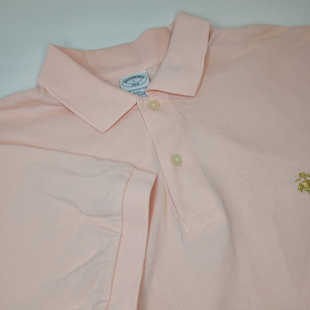 Brooks Brothers 346 Polo‎ Shirt Mens Large Peach Embroidered Golf Casual Dad